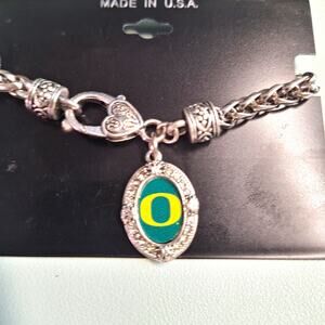 Oregon Ducks  Charm Love Football Green Silver Toggle Bracelet Jewelry UO